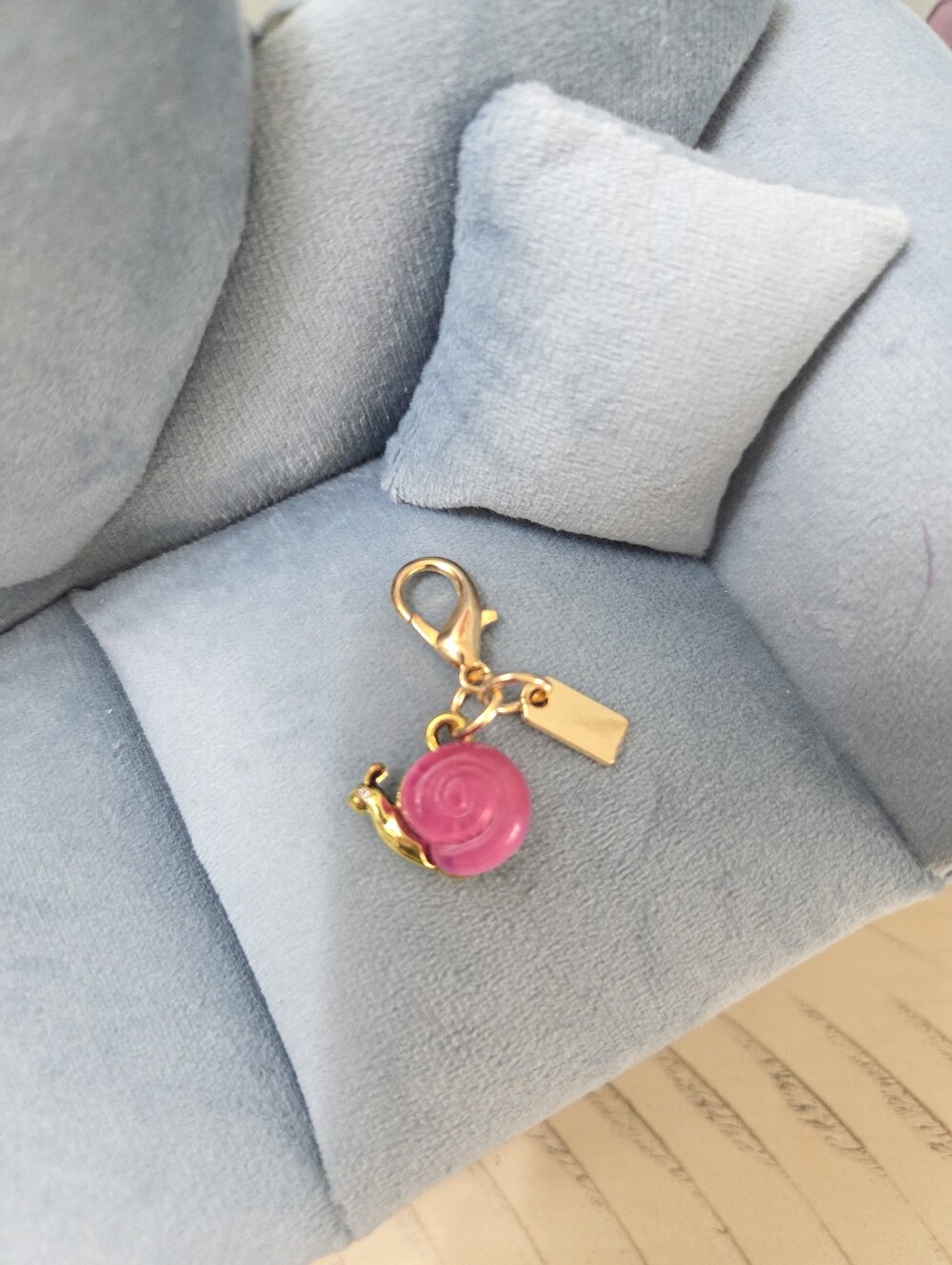 Pink & Gold Snail Bag Charm / Key Ring — Cute & NEW!
